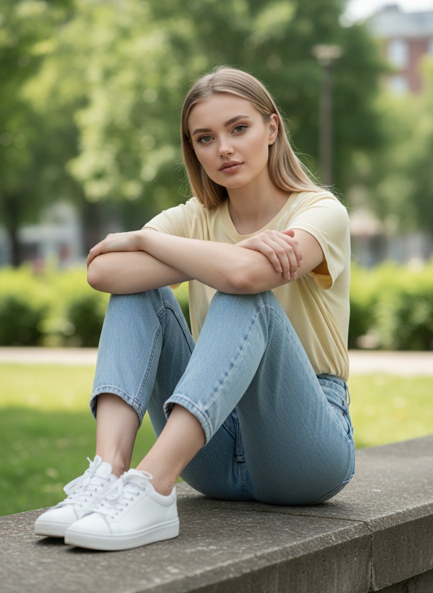 В джинсах