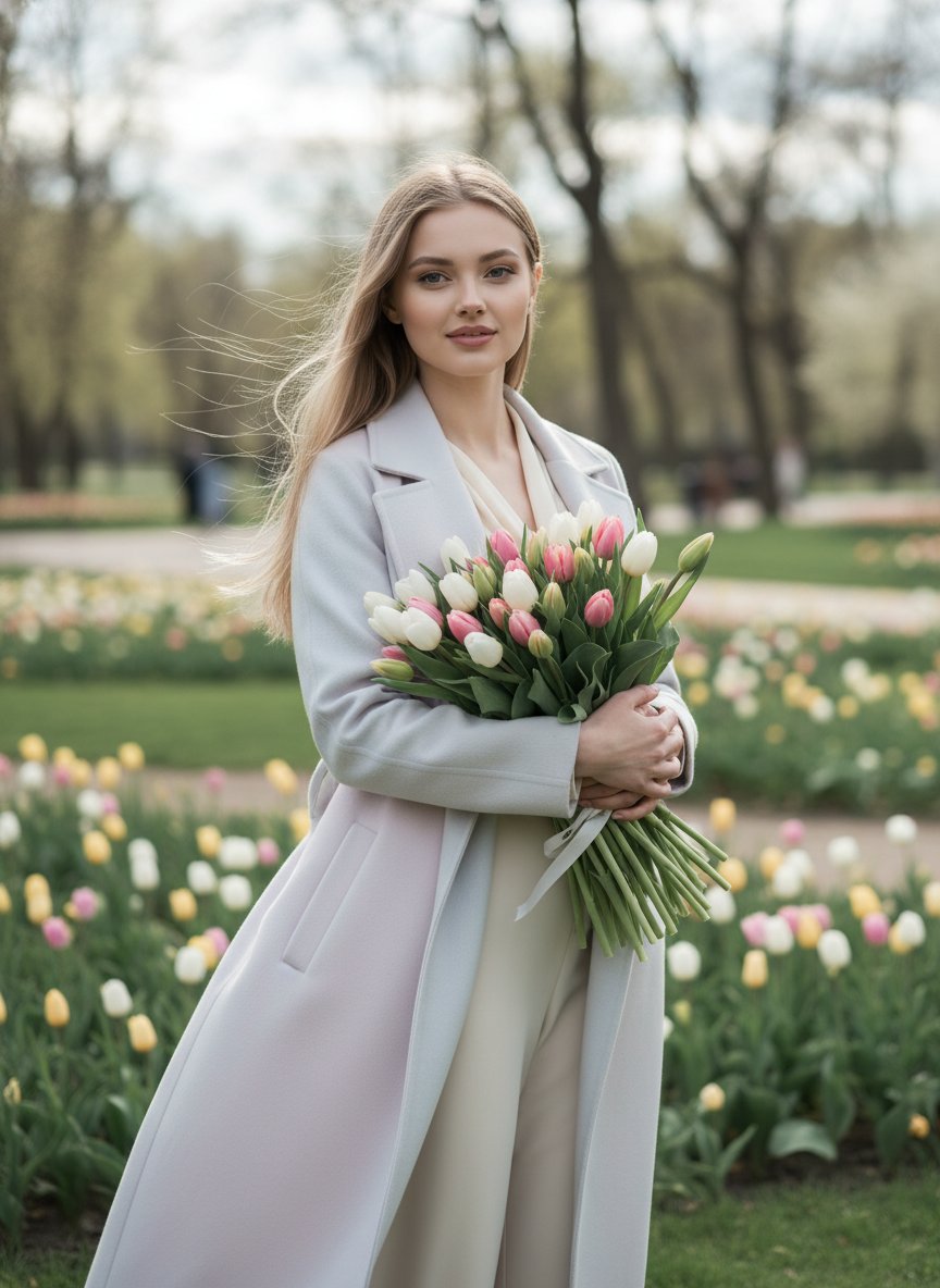 Фотосессия с тюльпанами на улице