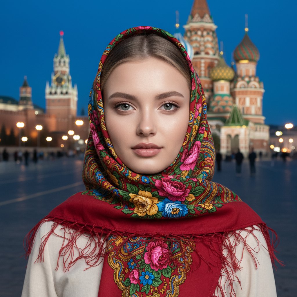 Девушка в платке на Красной площади