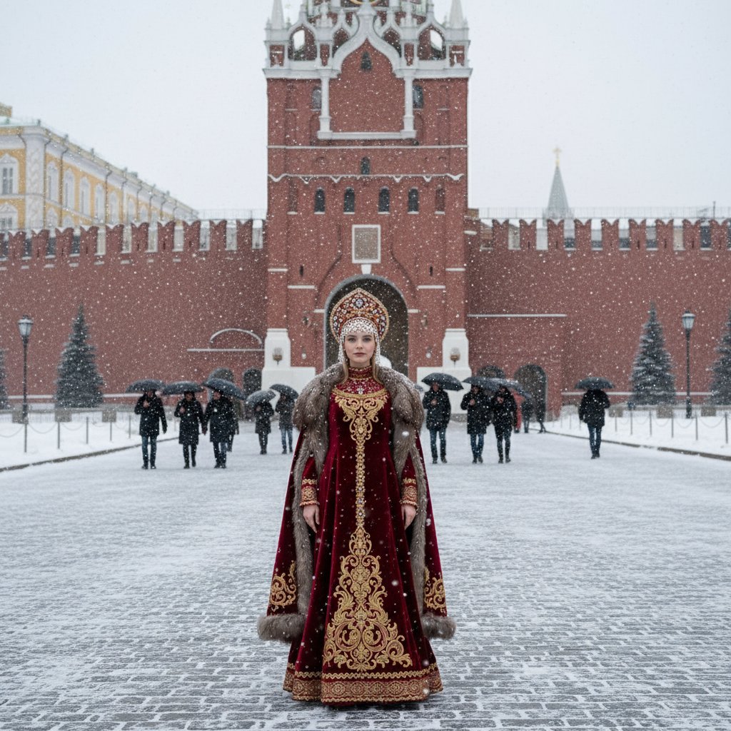 Москвичка у Кремля в метель