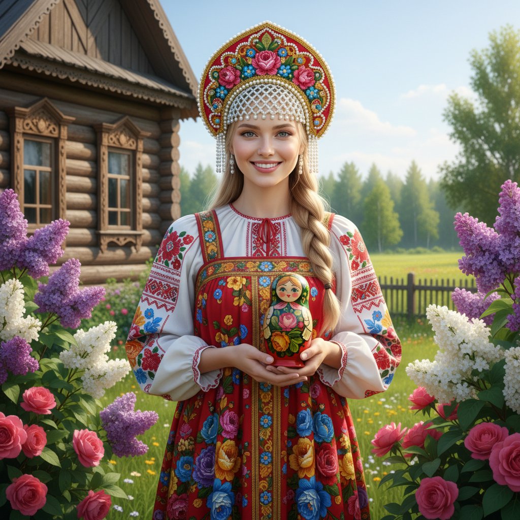 Русская красавица у избы
