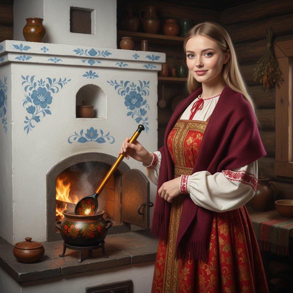 Женщина у русской печи