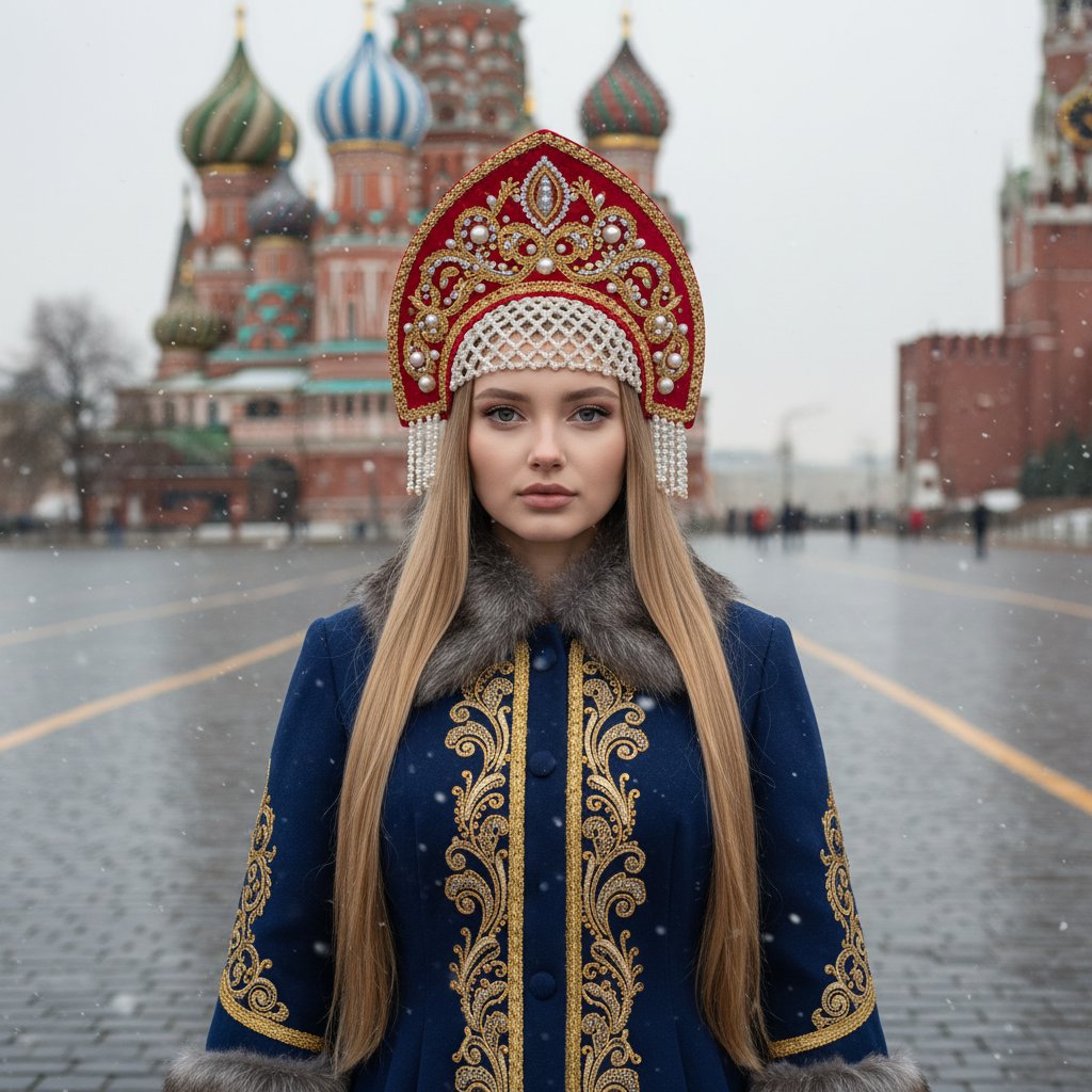 Девушка в платке на Красной площади