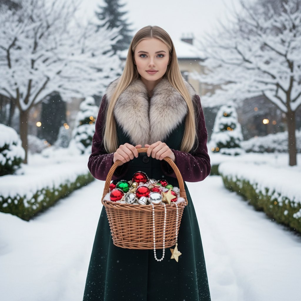 Дама в меху среди снега