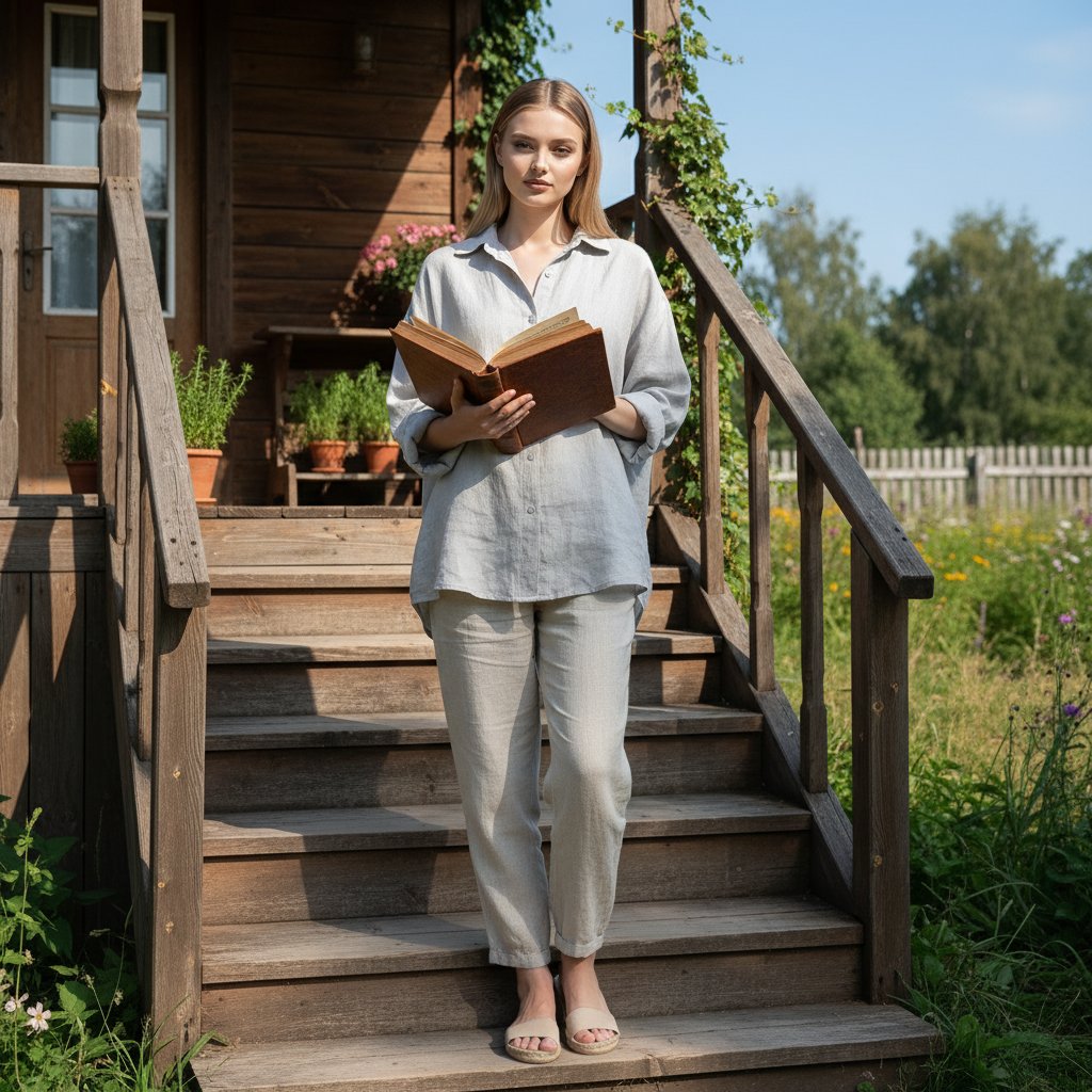 Девушка с книгой на дачной веранде