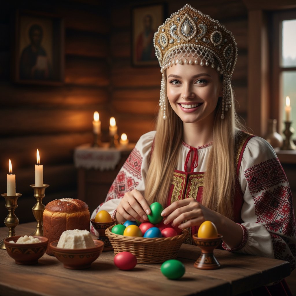 Женщина с пасхальными яйцами