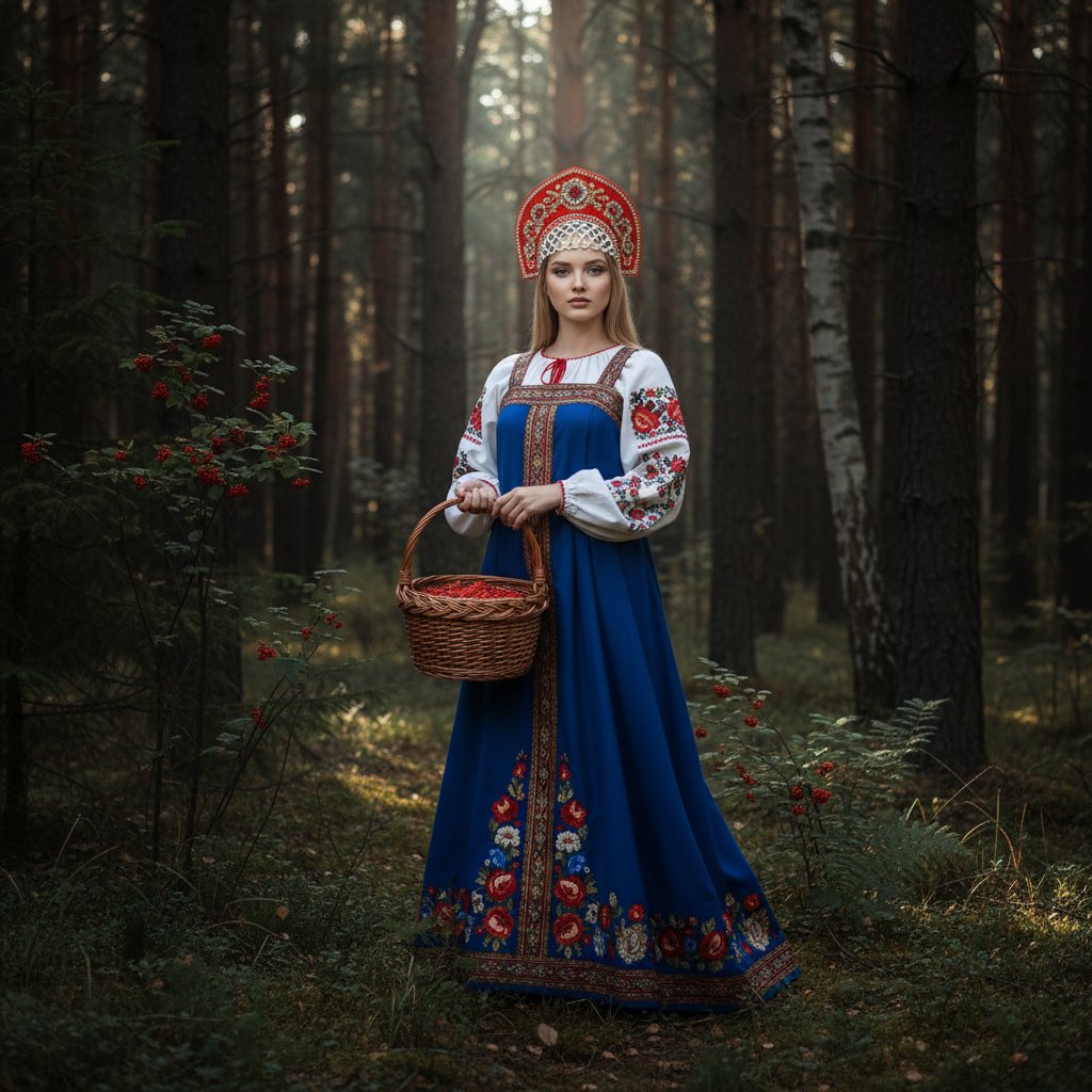 Девушка с корзиной в лесу