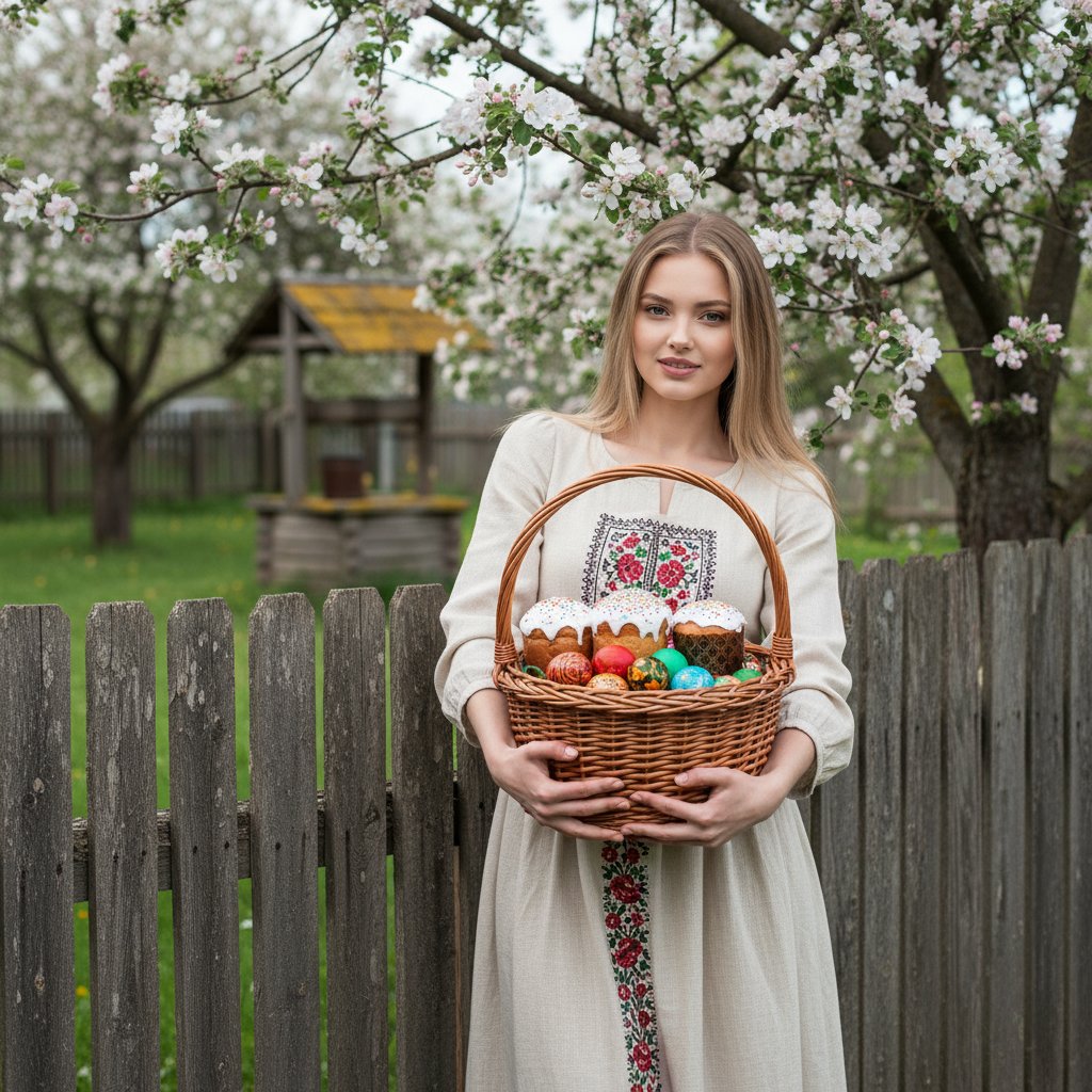 Женщина с пасхальной корзиной