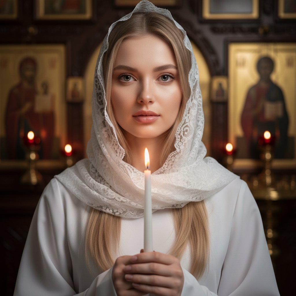 Женщина со свечой в храме