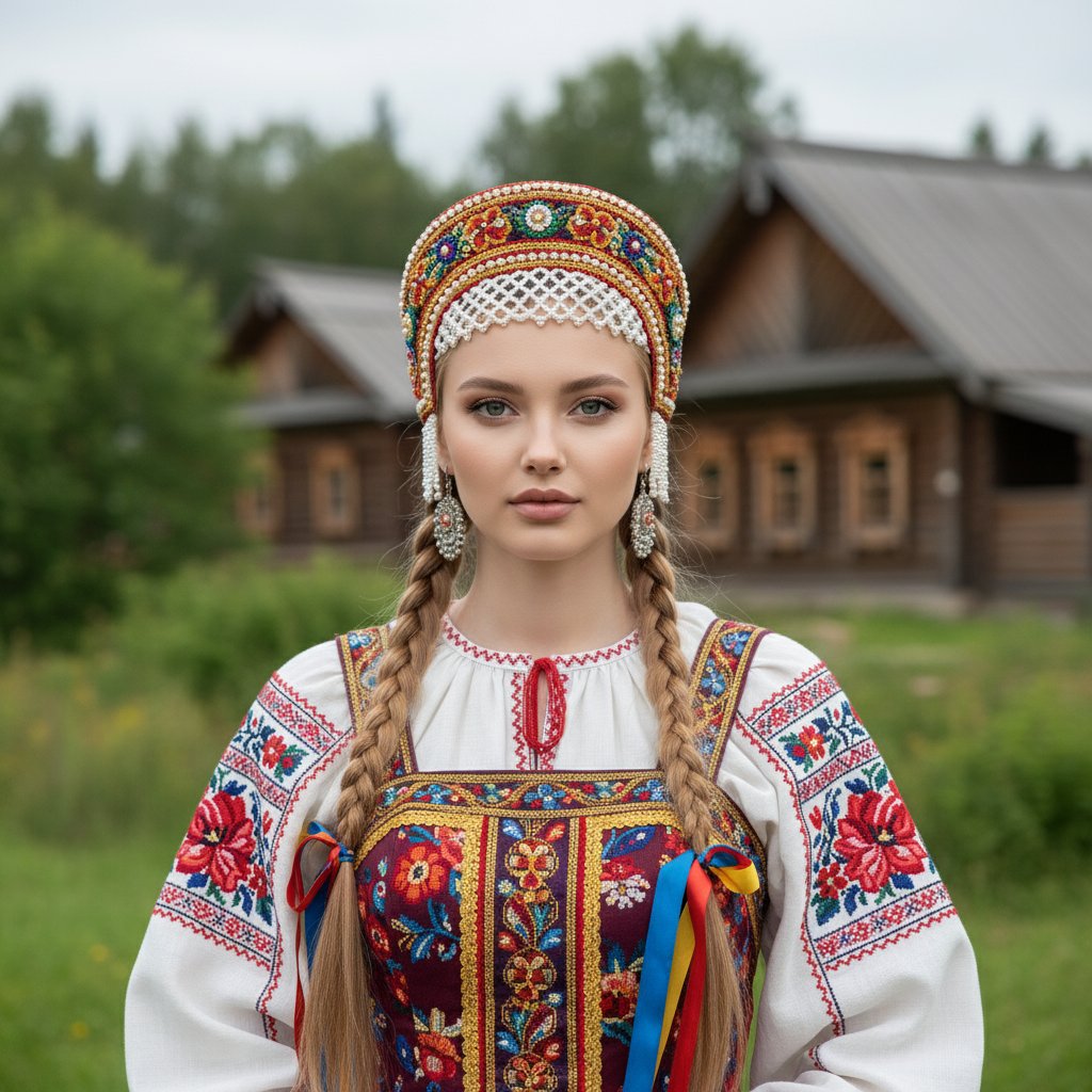 Девушка в русском сарафане в Тальцах