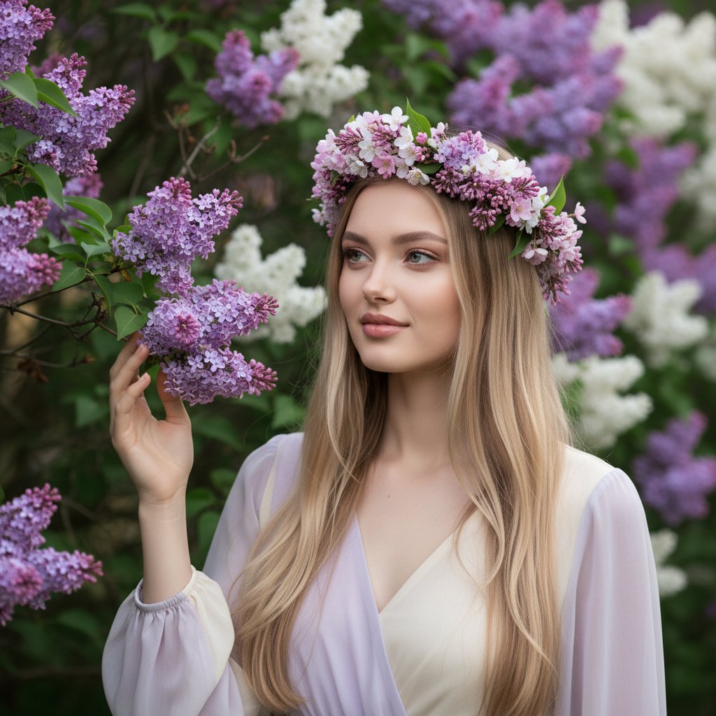 Весенняя девушка у сирени