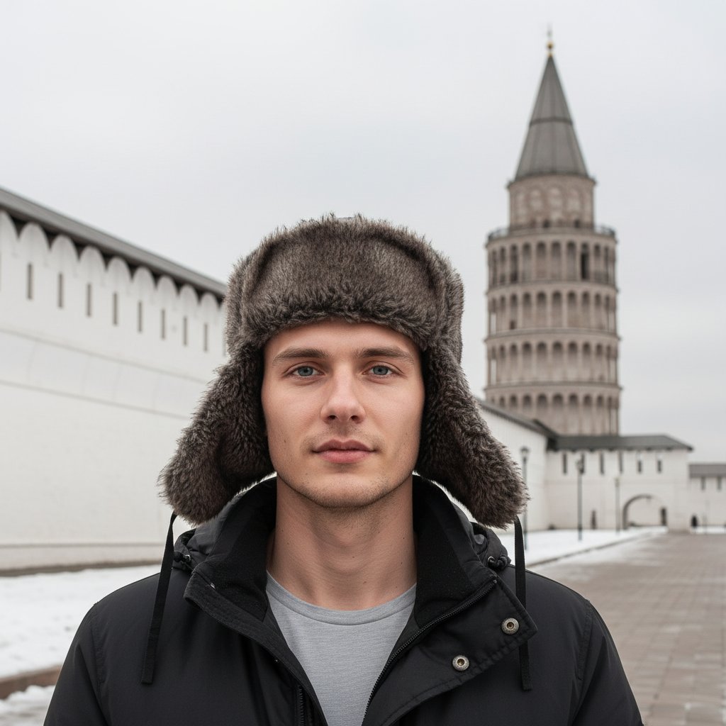 Мужчина у Кремля на фоне Сююмбике