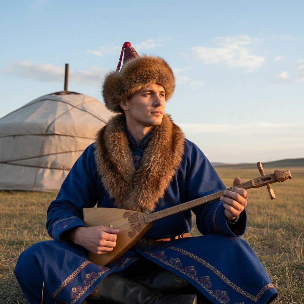 Бурятский музыкант у юрты