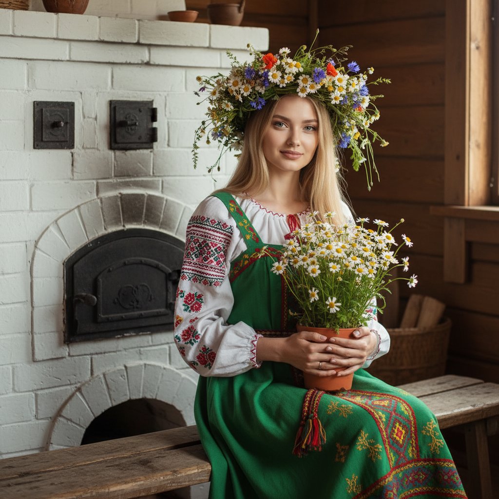 Девушка у русской печи