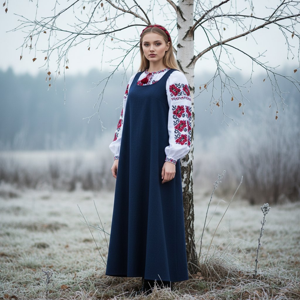 Девушка в сарафане у берез