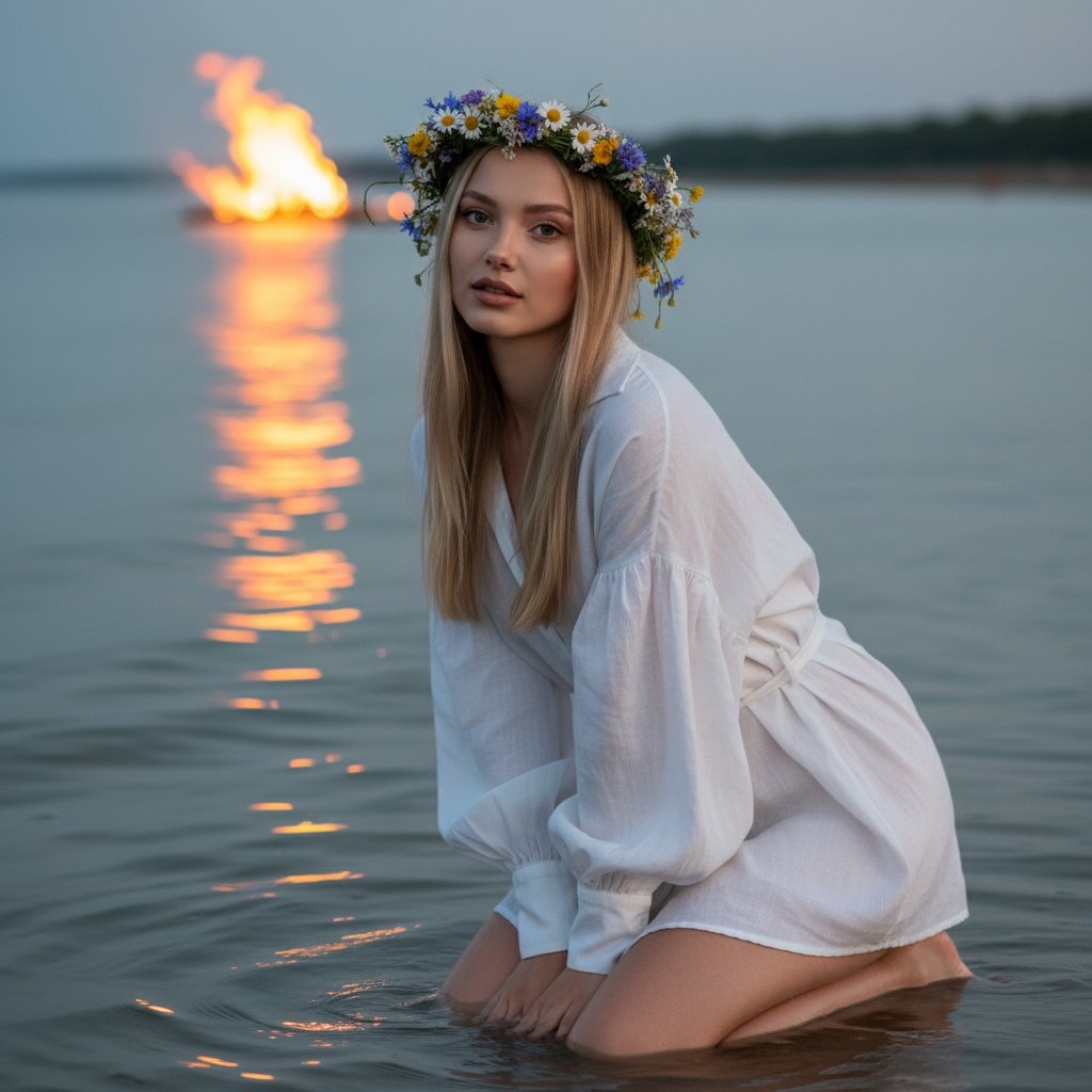 Девушка в белом у воды