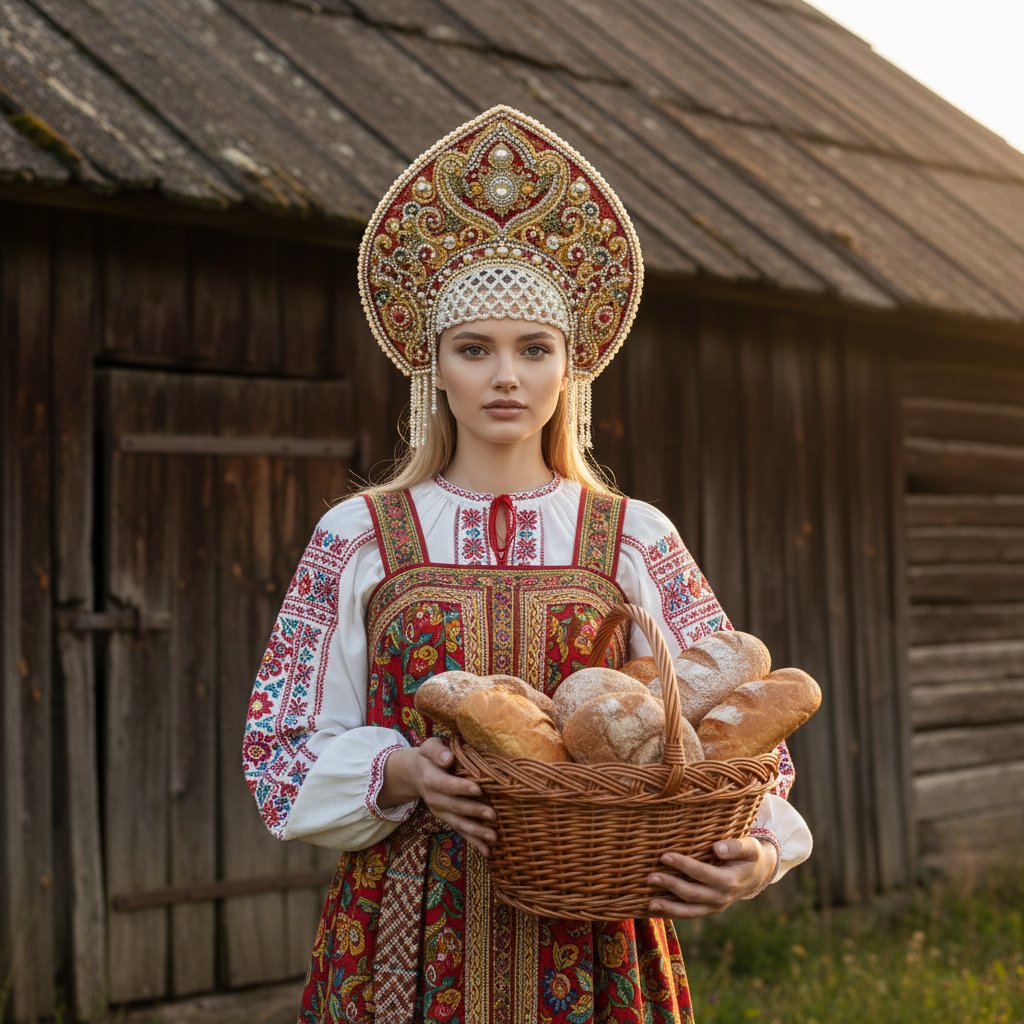 Девушка с хлебом у амбара