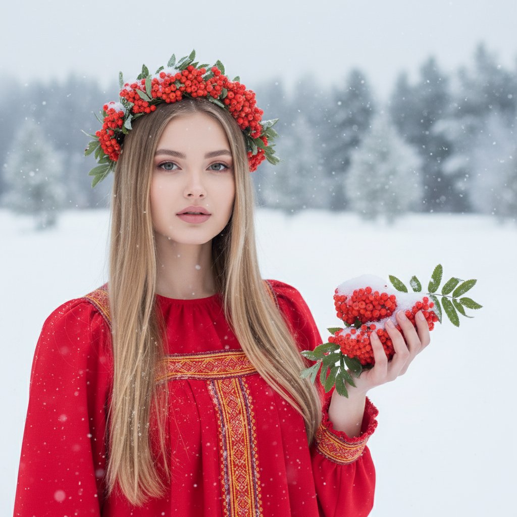 Девушка в красном на снегу