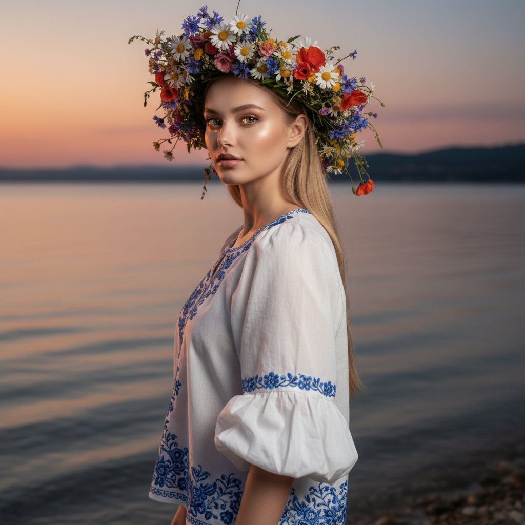 Девушка у костра с венком