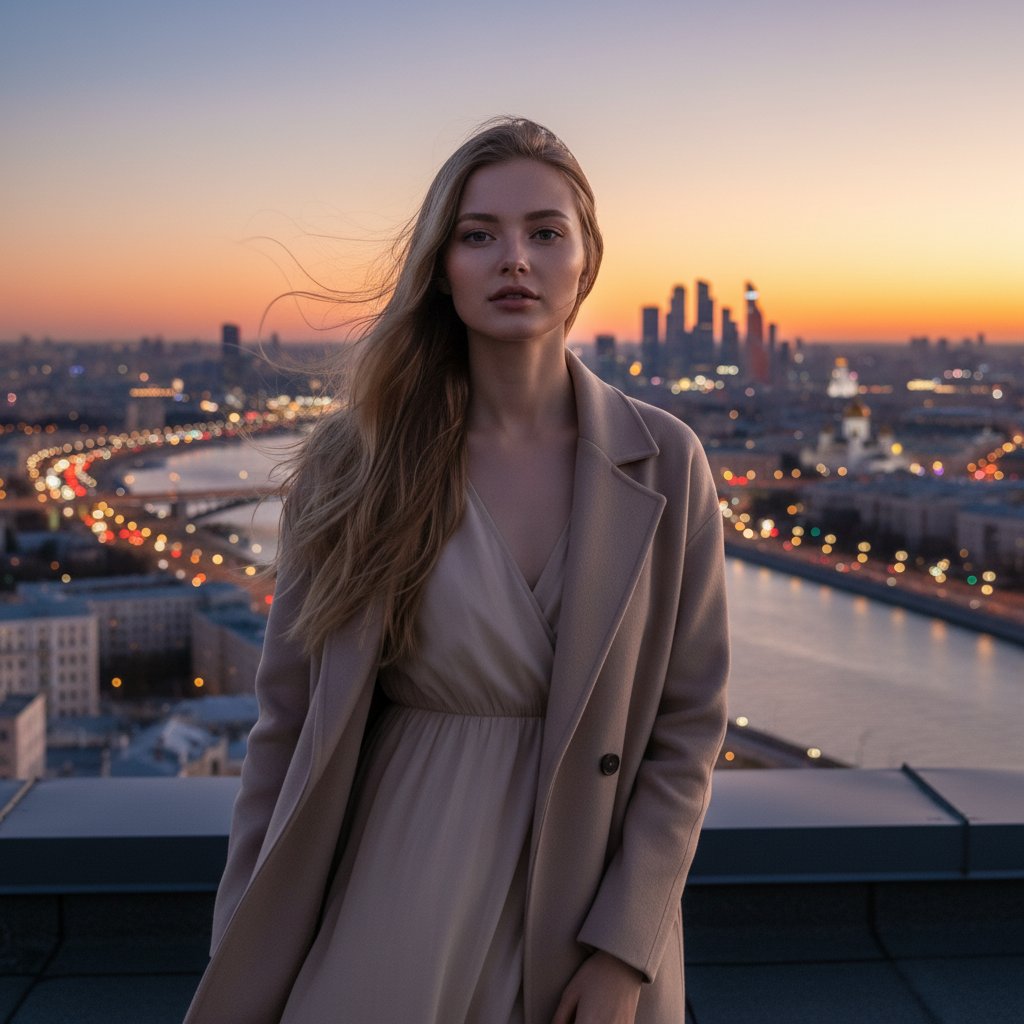 Женщина на крыше Москвы