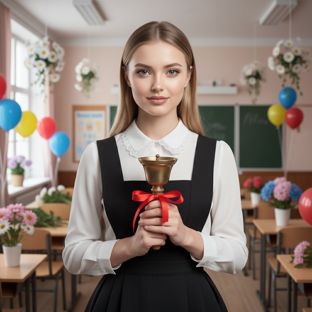 Школьница с первым звонком