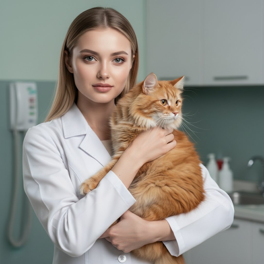 Ветеринар с рыжим котом