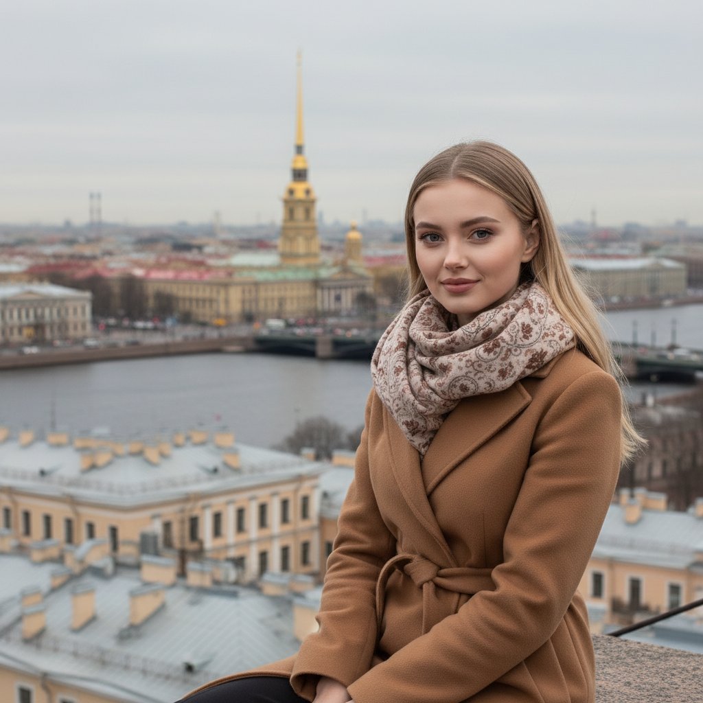 Женщина на крыше Петербурга