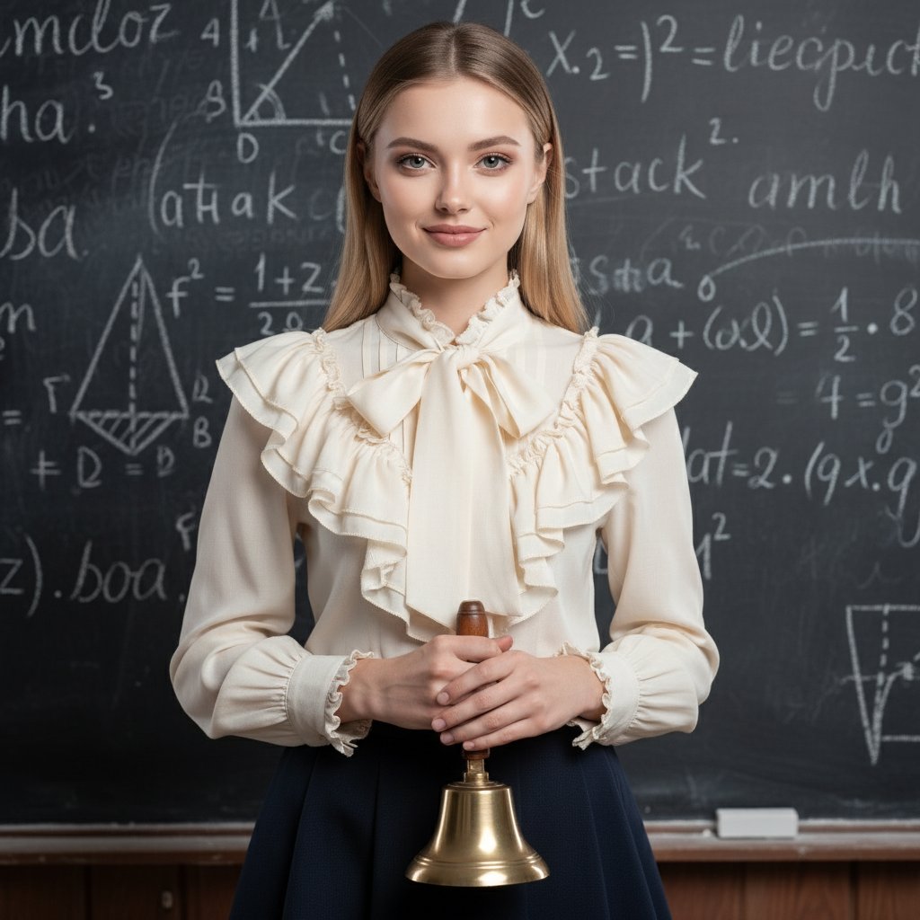 Школьница с колокольчиком у доски