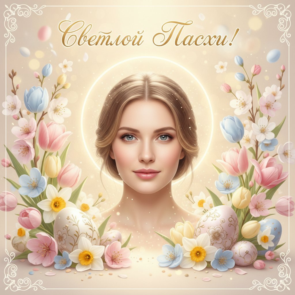 Нежная и светлая открытка с Пасхой