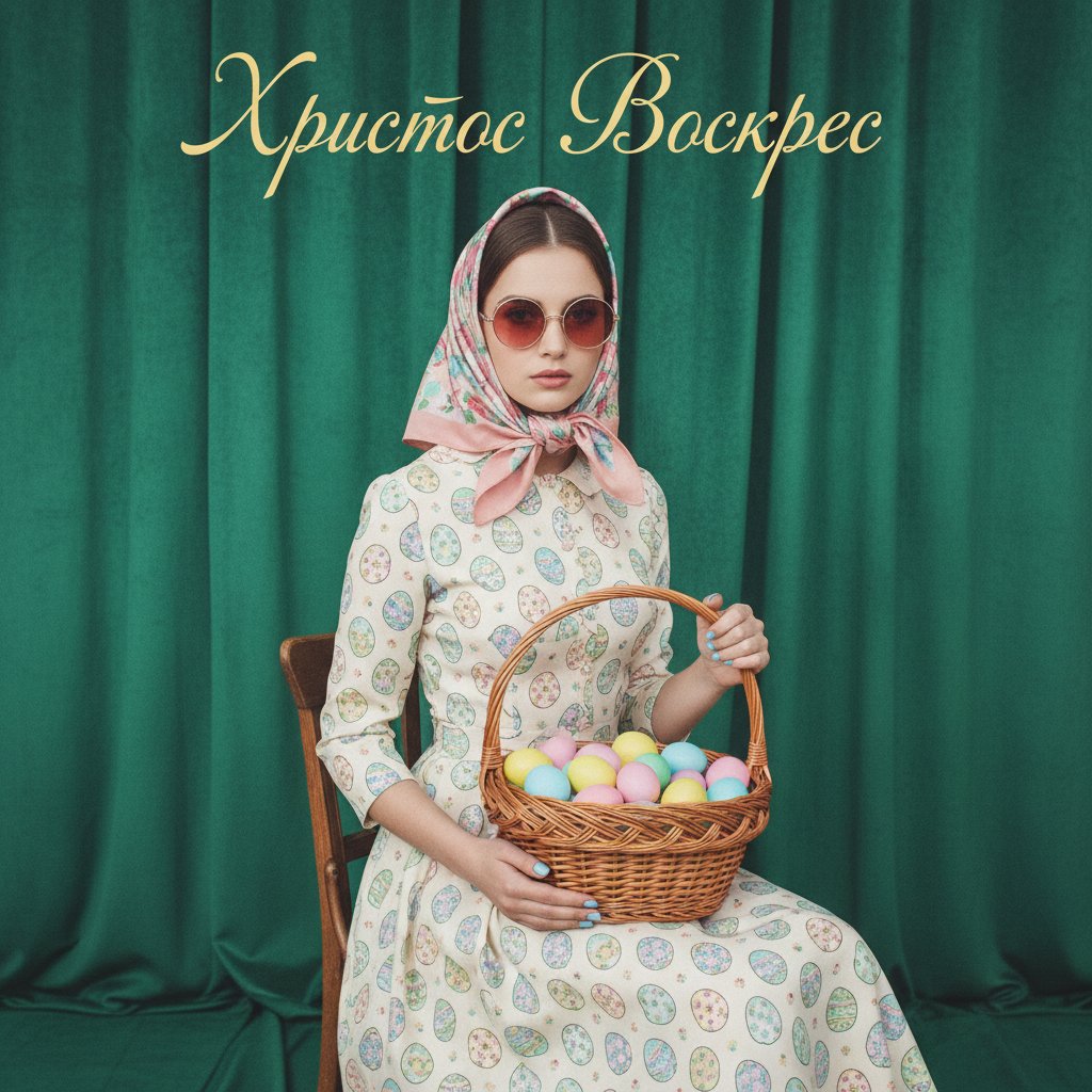 Девушка с корзиной пасхальных яиц