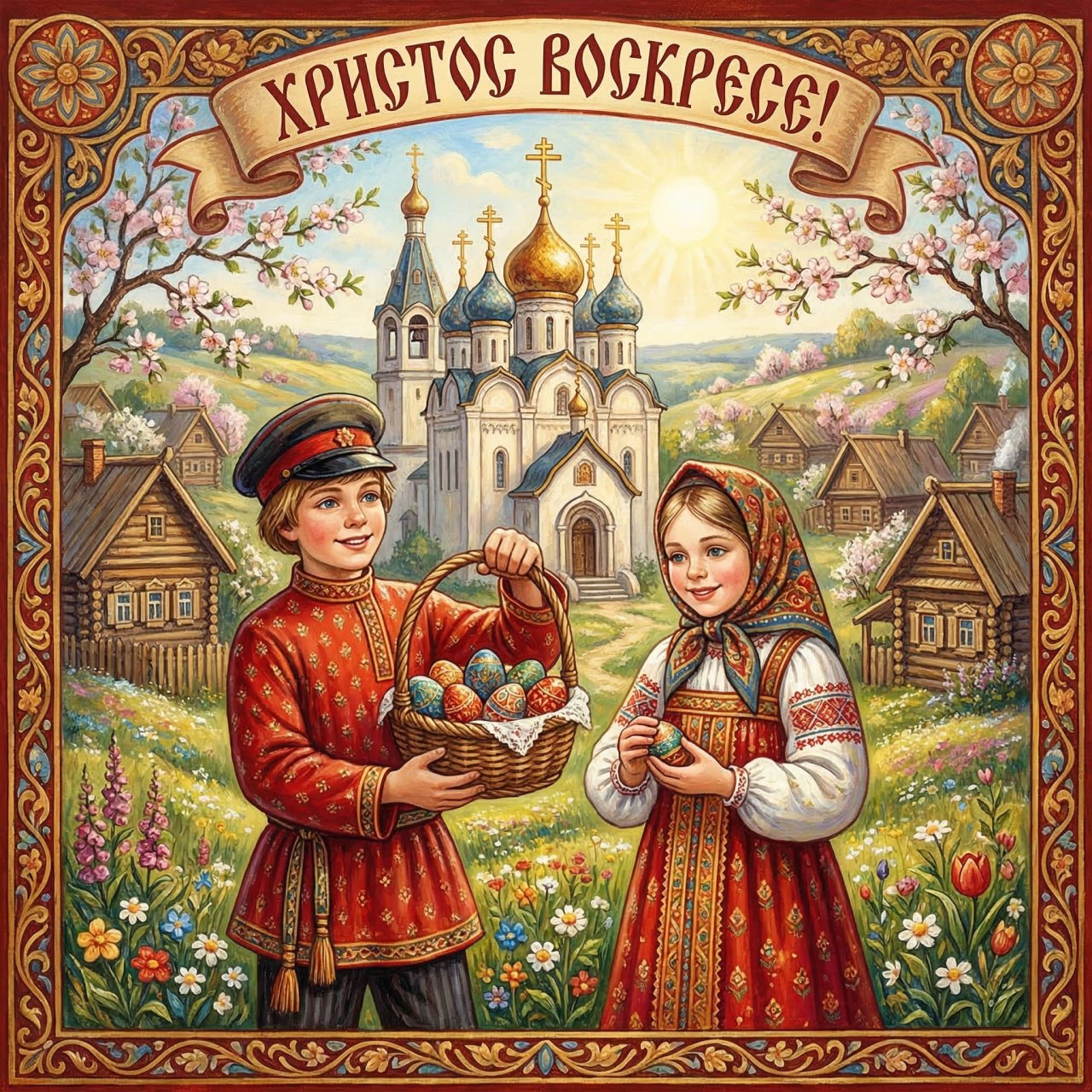 Русская народная пасхальная сцена