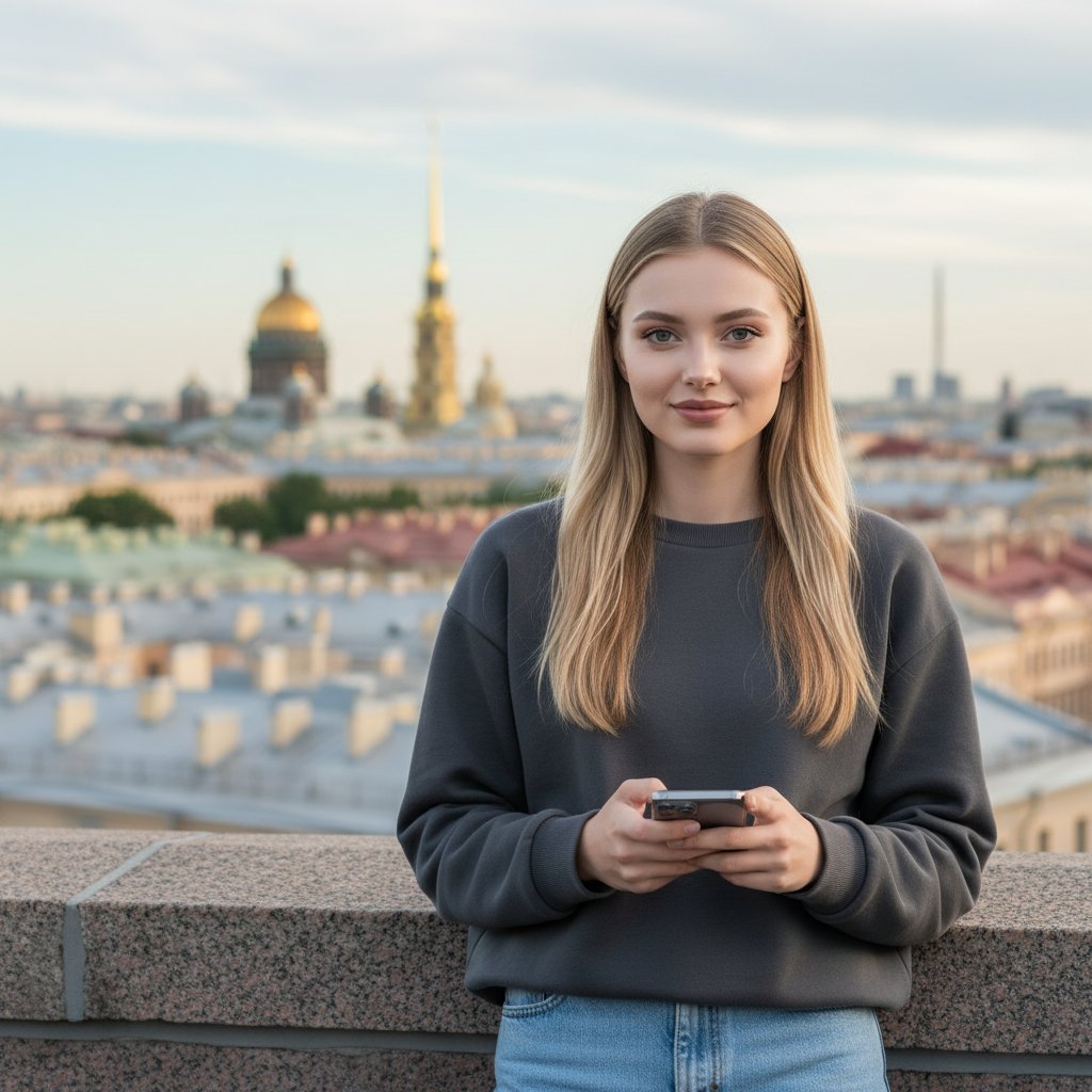 Девушка с телефоном на крыше