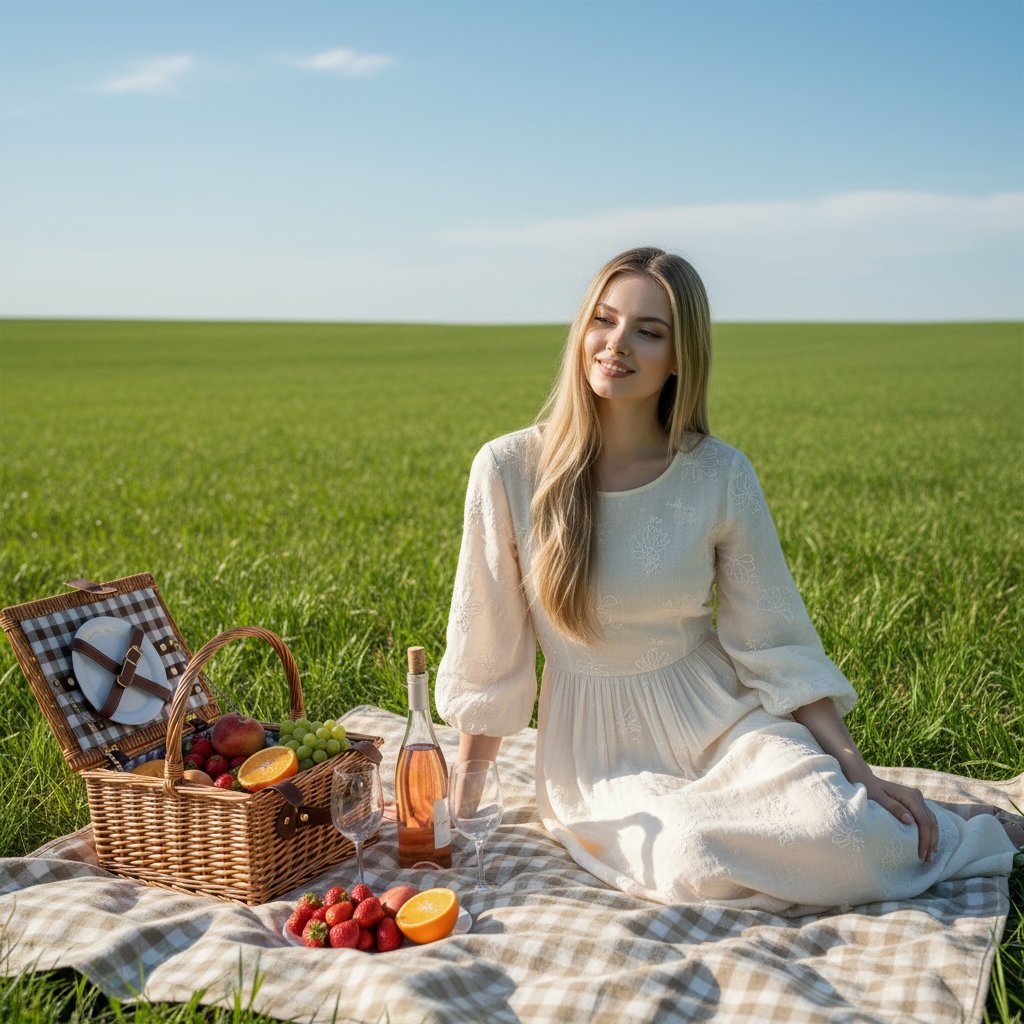 Летний пикник с вином и фруктами