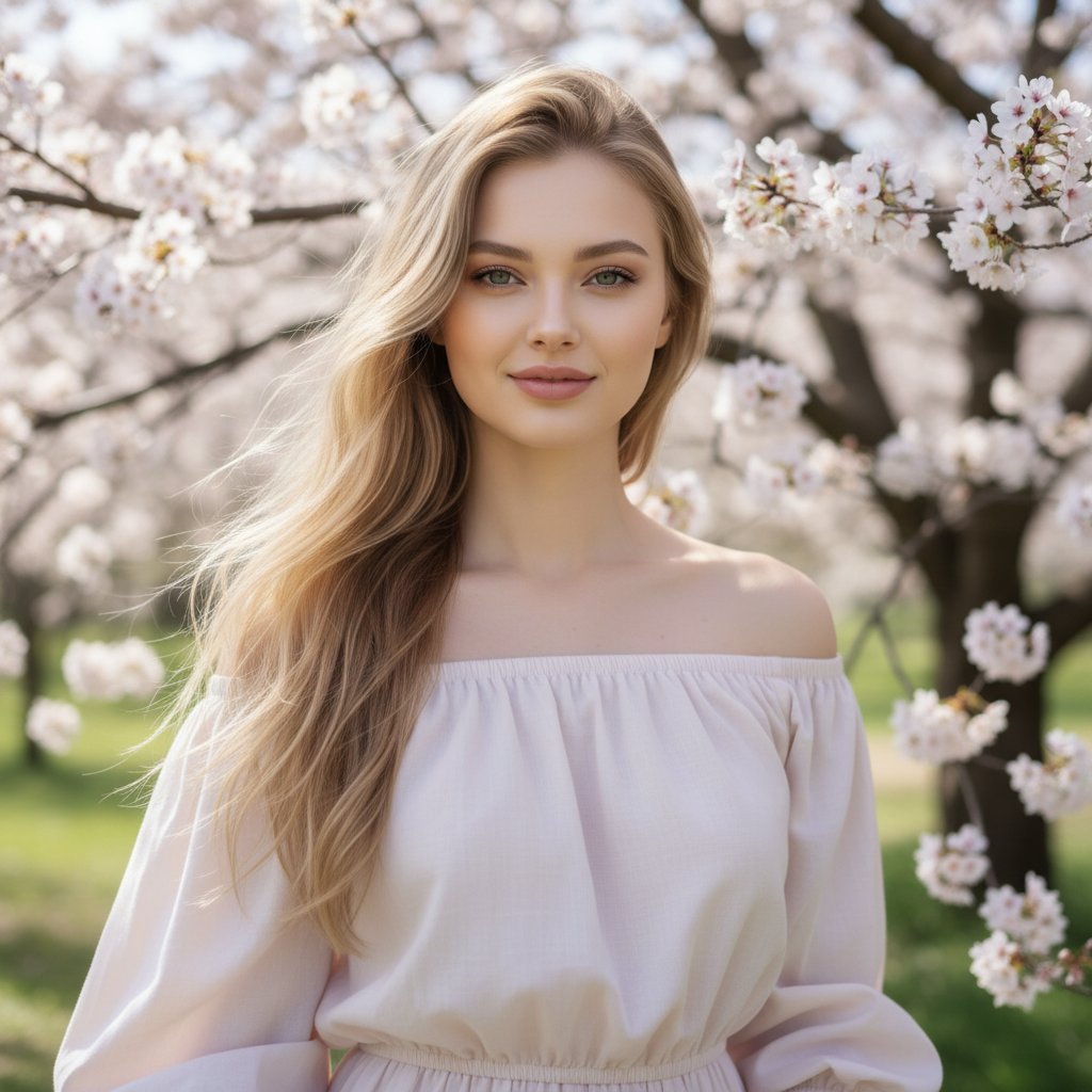 Весенняя девушка у сакуры