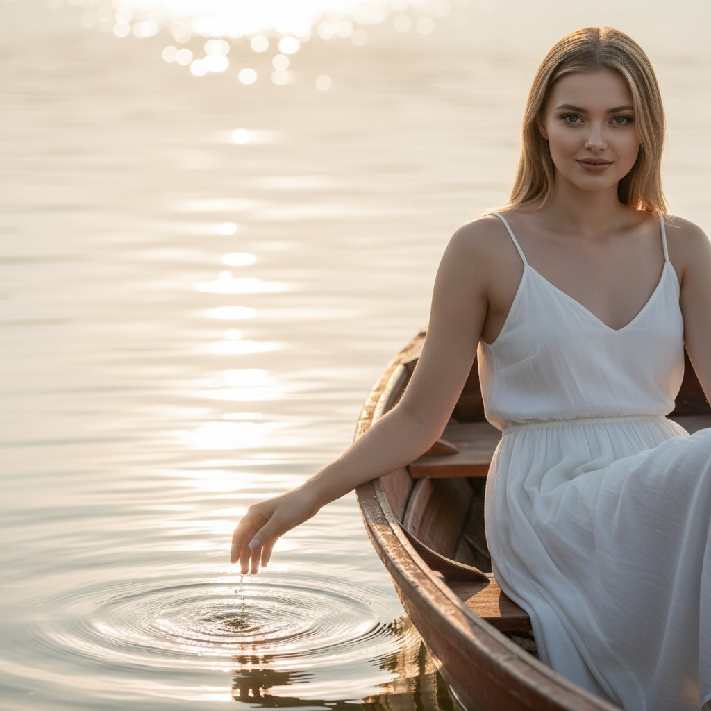 Девушка в белом платье у воды