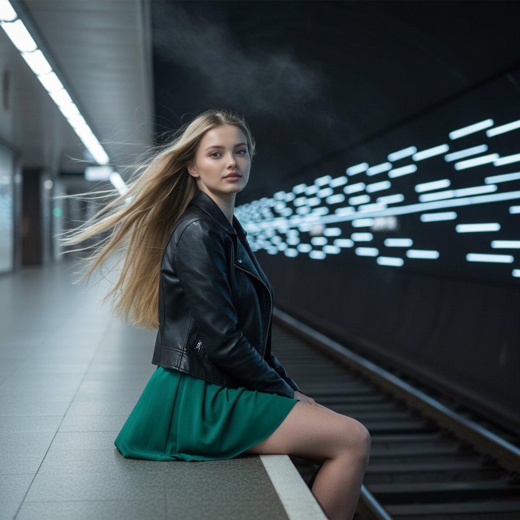 Девушка в метро у платформы