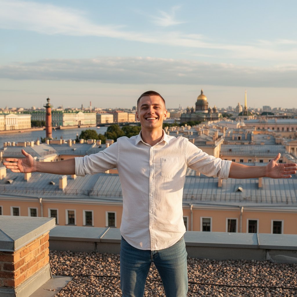Мужчина на крыше Петербурга