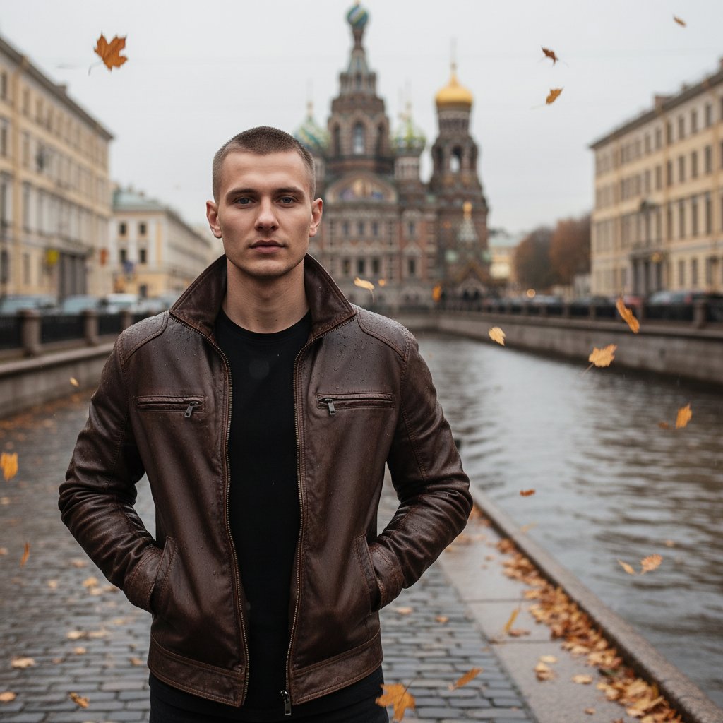 Осенний Петербург: мужчина у канала