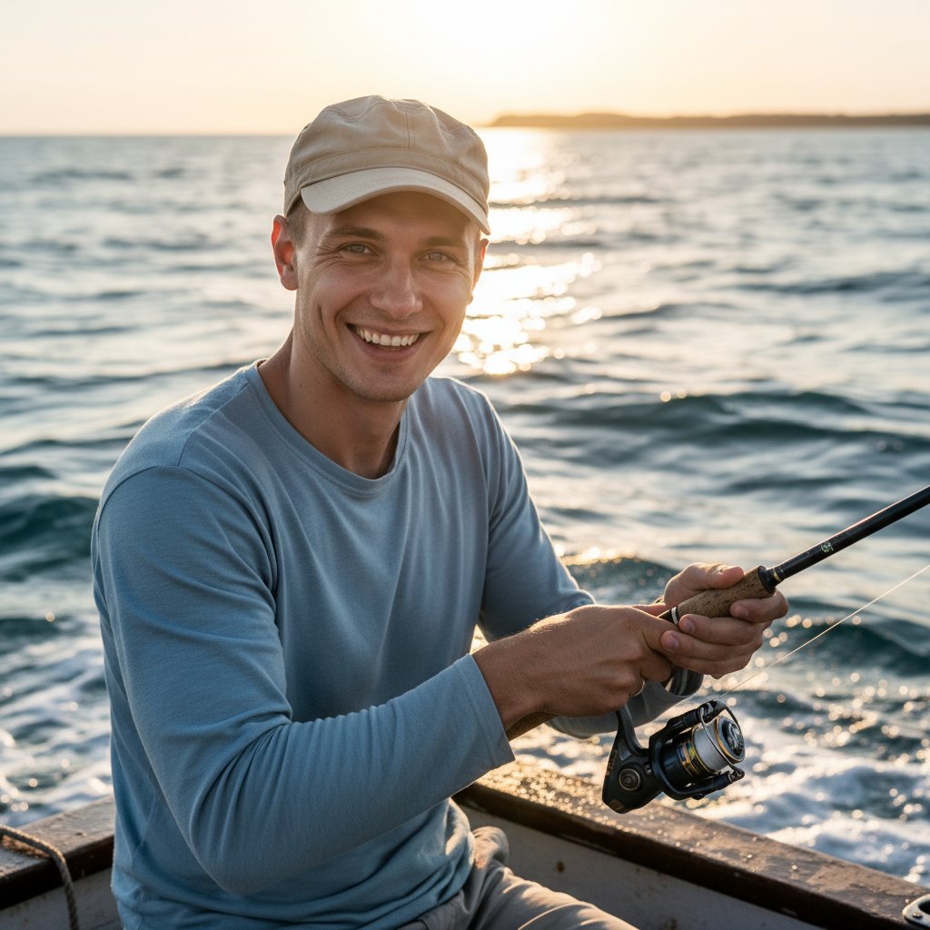 Рыбак на лодке, море