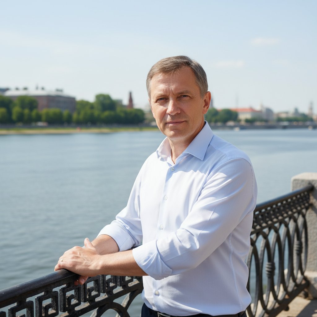 Мужчина на набережной у реки