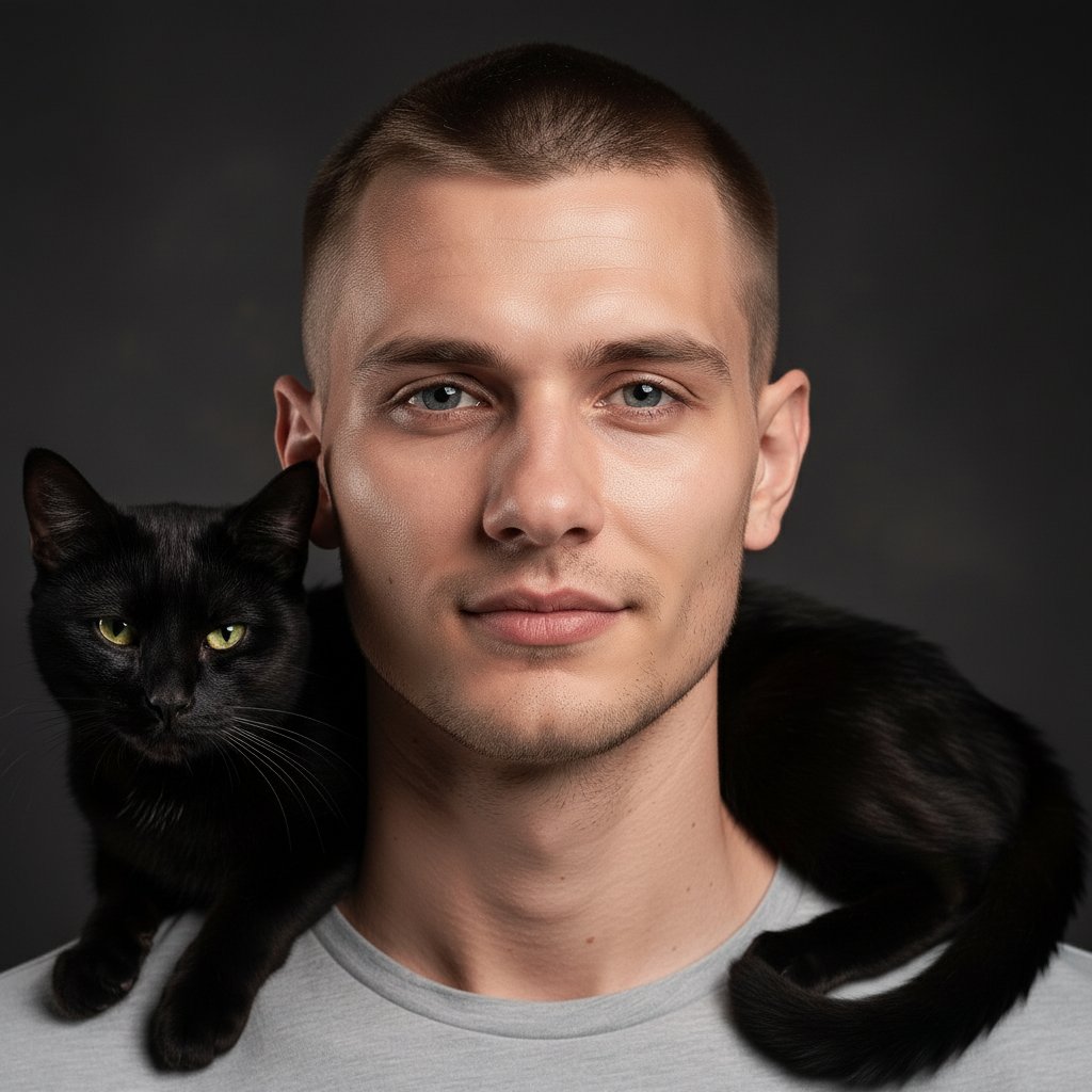 Мужчина и черный кот