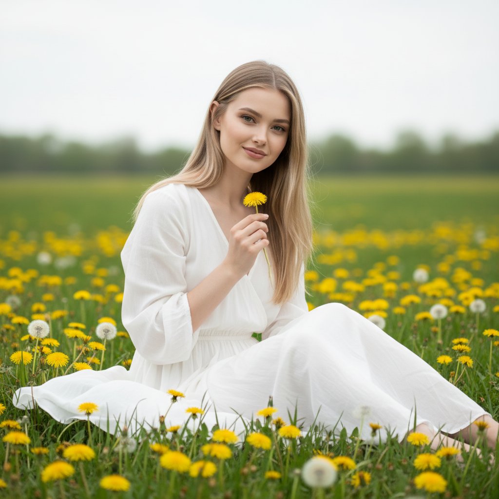Летняя девушка с одуванчиком