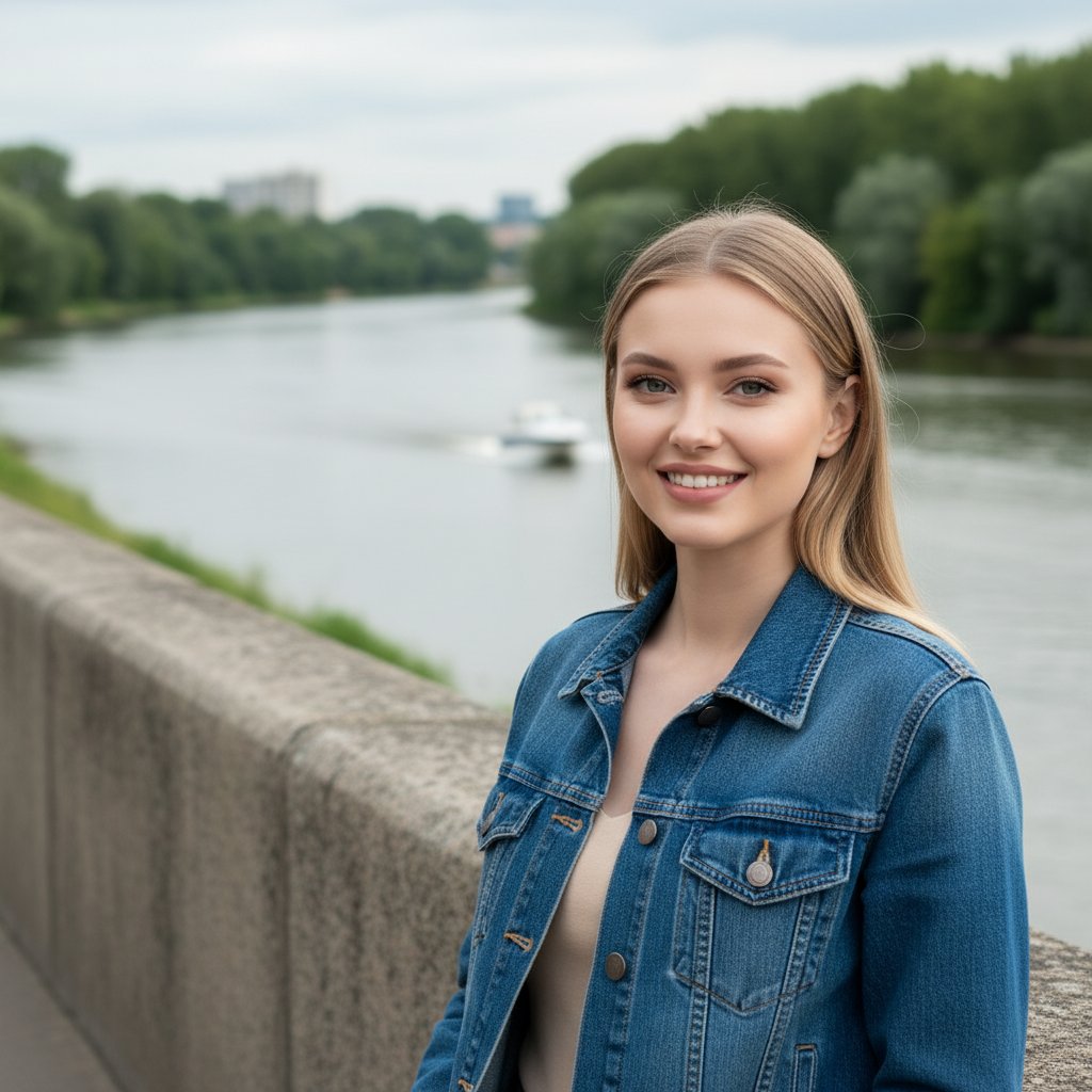 Девушка в джинсовке у реки