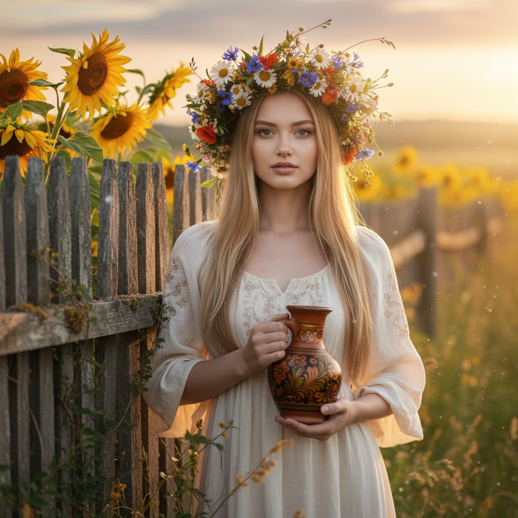 Девушка в сарафане с ромашками