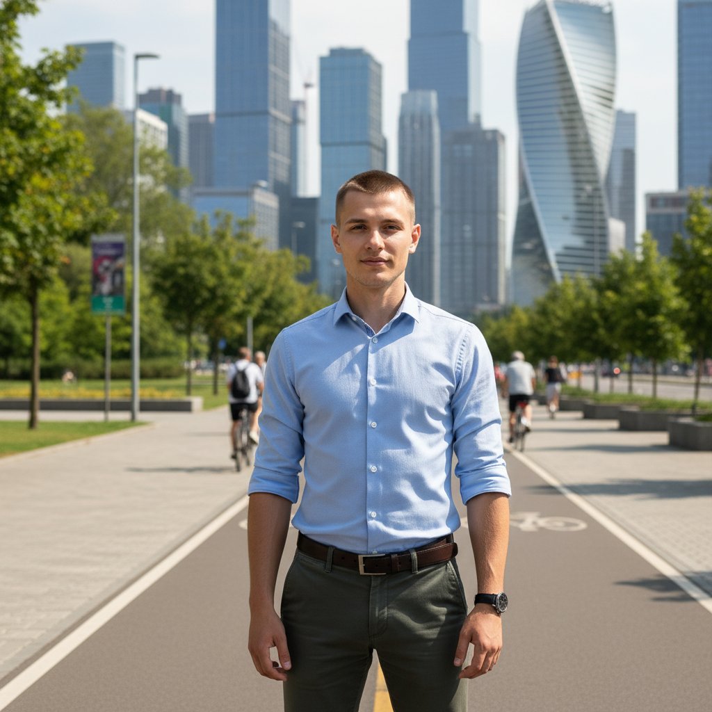 Городской велосипедист в центре