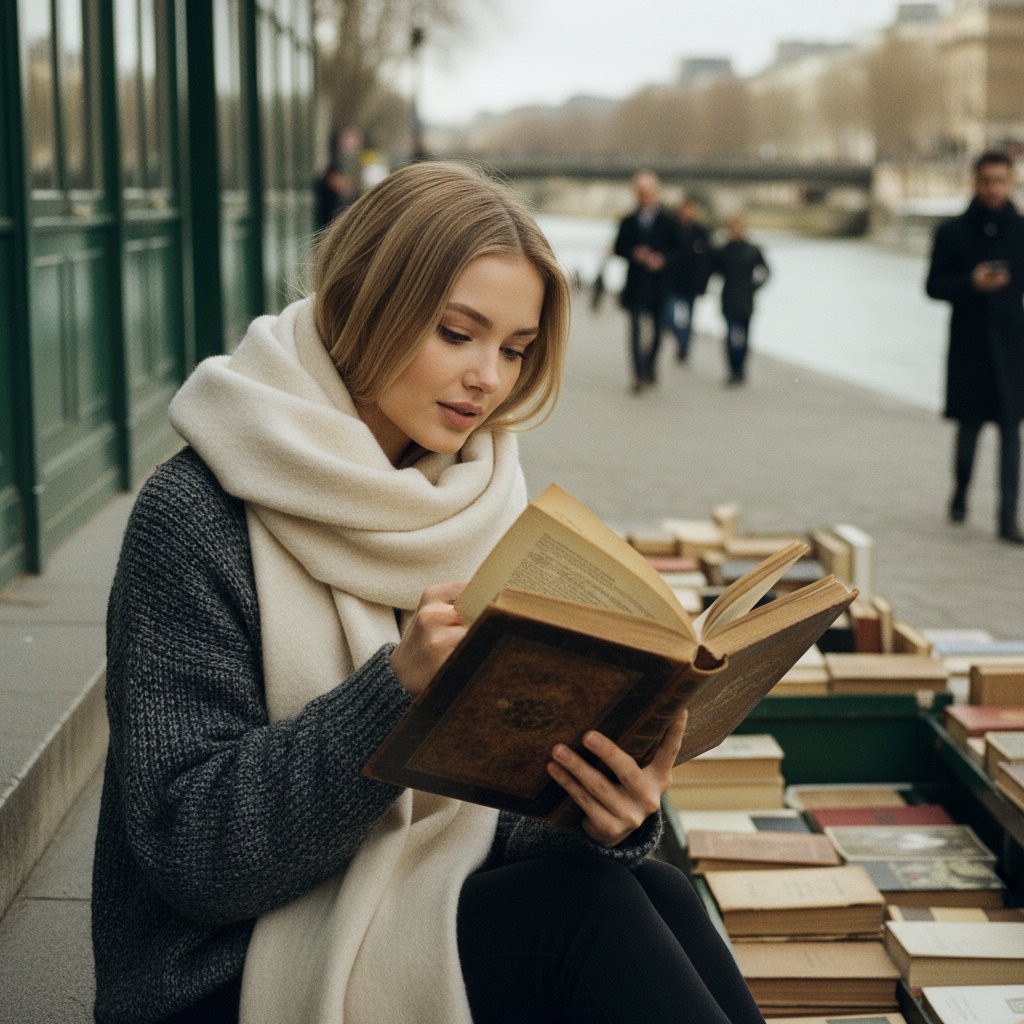 Парижанка с книгой у Сены