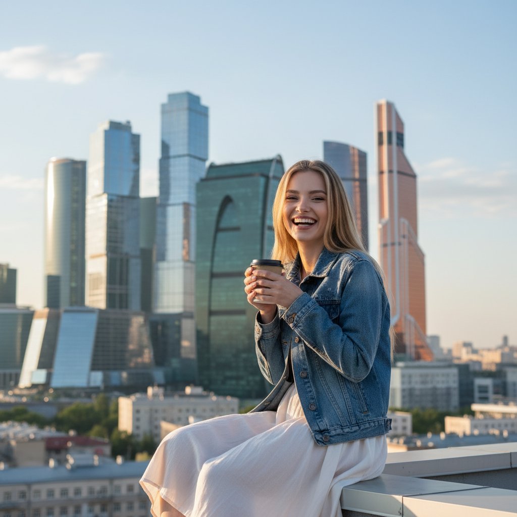 Девушка с кофе на крыше