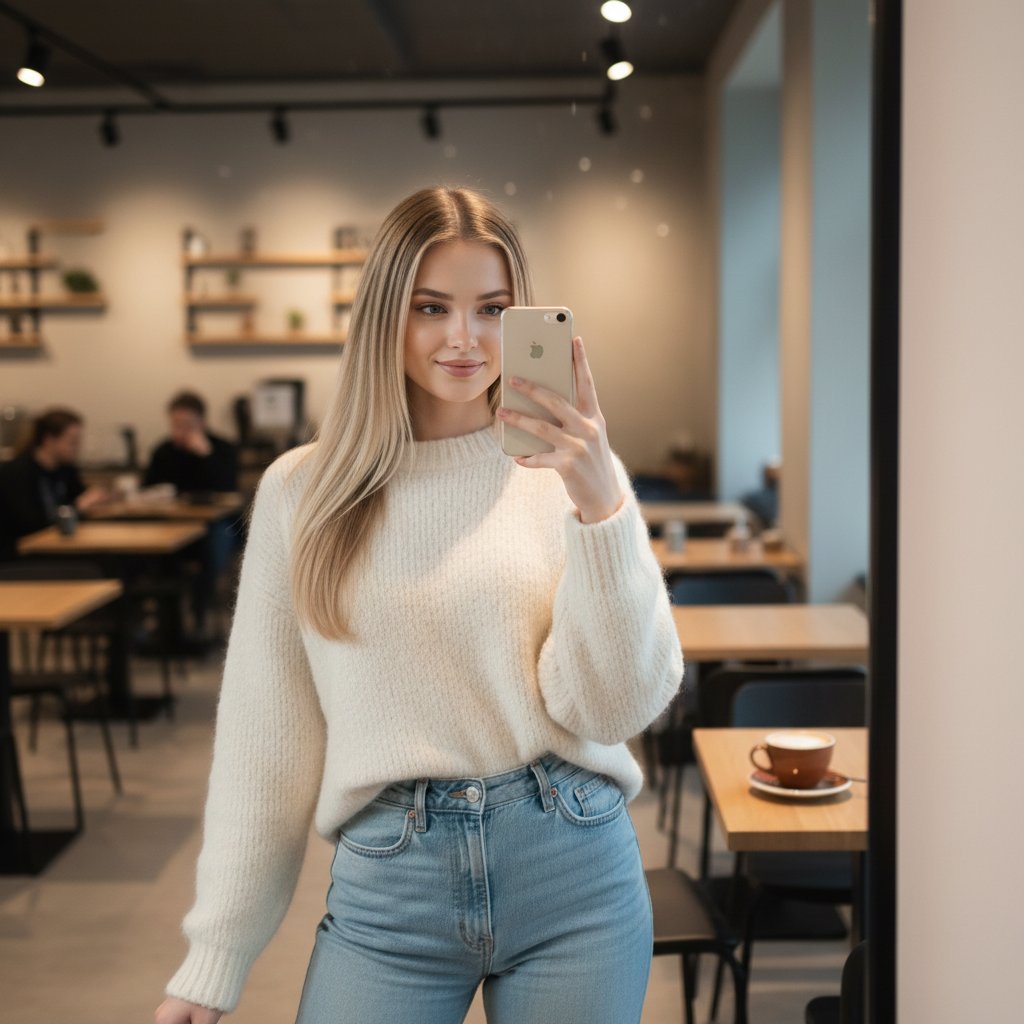 Селфи в зеркале кафе