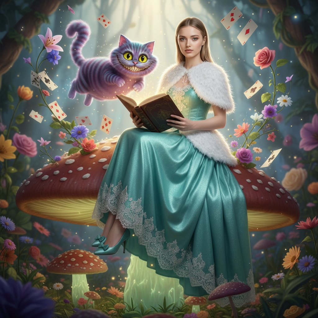 Девушка с книгой на грибе