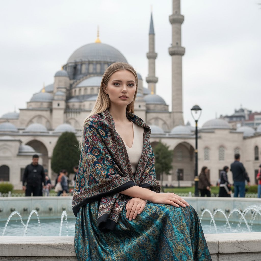 Женщина у фонтана в Стамбуле